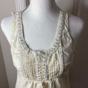 Elegant Cream Embellished Tank Top